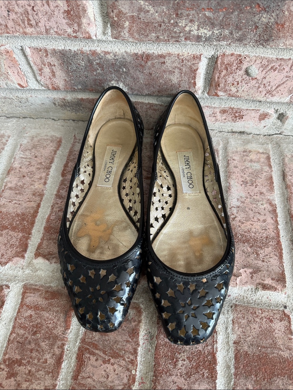 Jimmy Choo Black Laser-Cut Ballet Flats size 38
